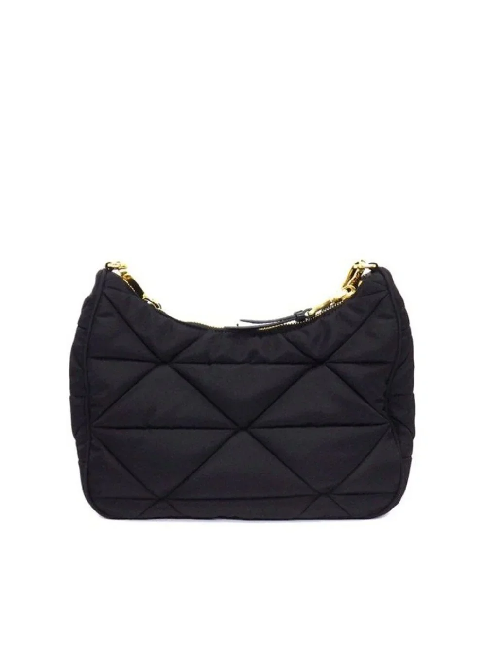 Prada Shoulder Bag Patted Quilted Re-Nylon Black Recycled Polyamide Gold